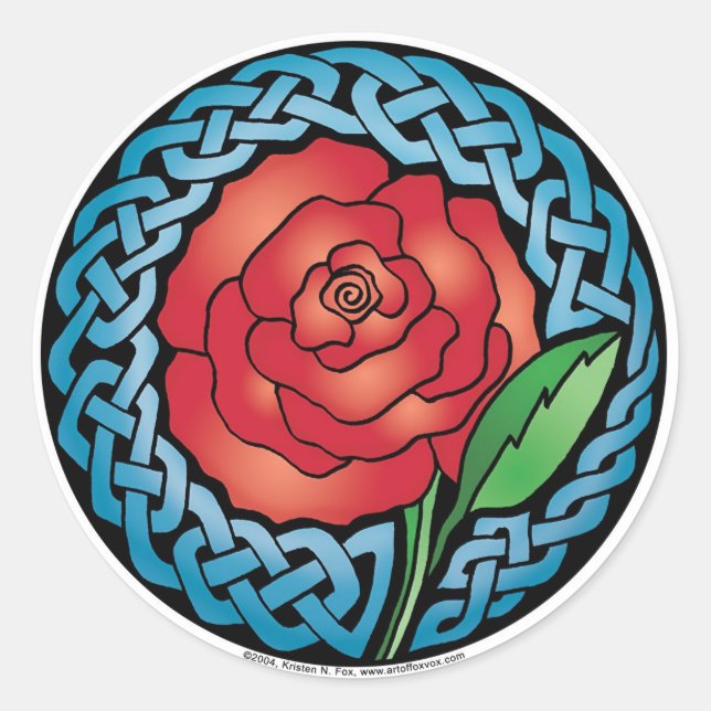 Celtic Stained Glass Rose Classic Round Sticker (Front)