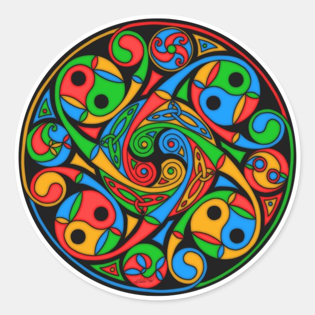 Celtic Stained Glass Spiral Classic Round Sticker (Front)
