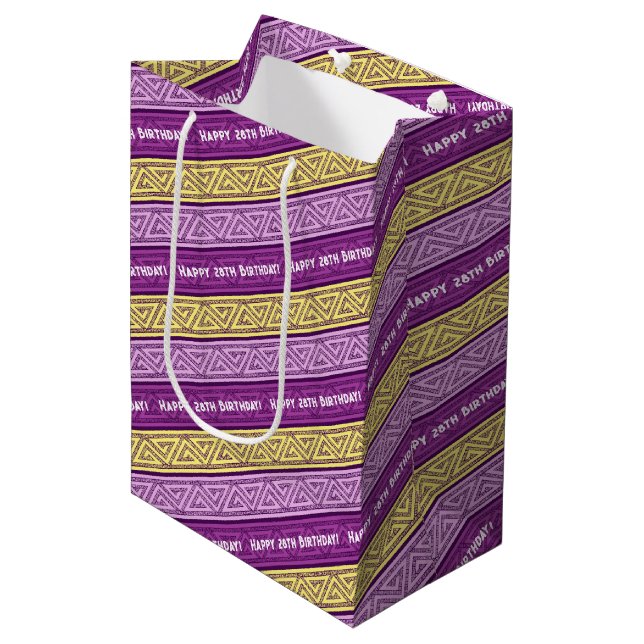 Celtic Stripe Custom Text Happy Birthday Purple  Medium Gift Bag (Front Angled)