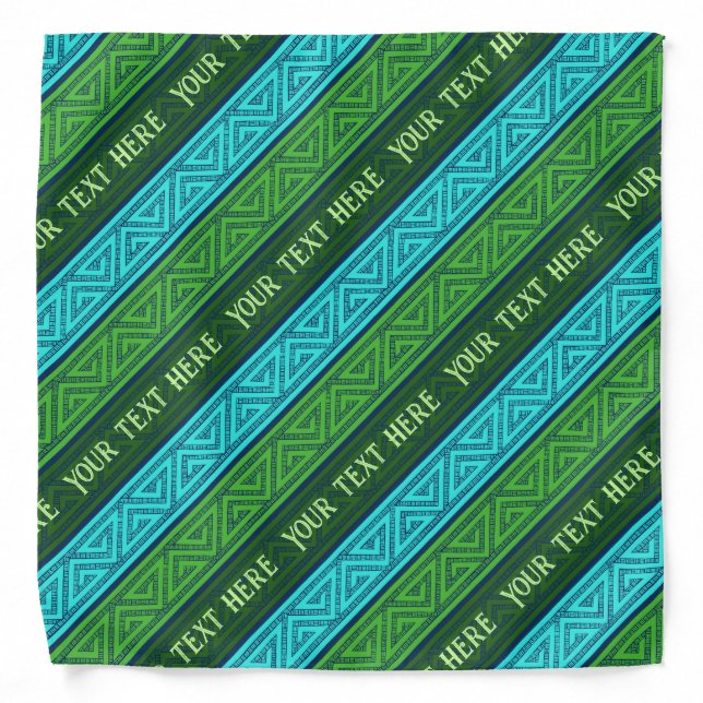 Celtic Stripes Add Your Text Aqua Blue & Green Bandana (Front)