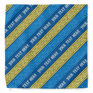 Celtic Stripes Add Your Text Yellow Blue Diagonal  Bandana