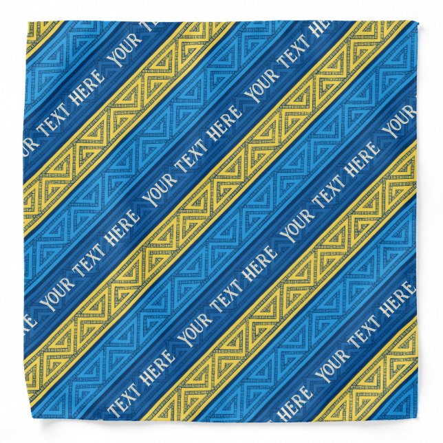 Celtic Stripes Add Your Text Yellow Blue Diagonal  Bandana (Front)