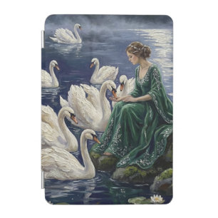 Celtic Swans Moonlit Lake Night Fantasy Art iPad Mini Cover