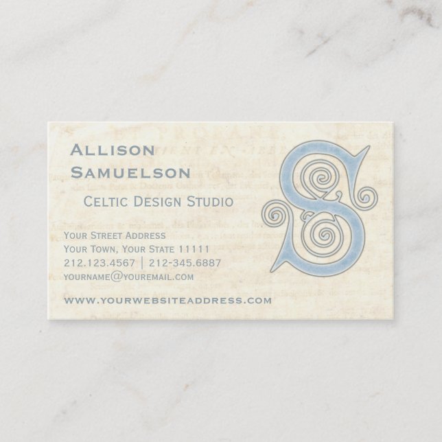 Celtic Swirls Elegant Abstract Letter S Pattern Business Card (Front)