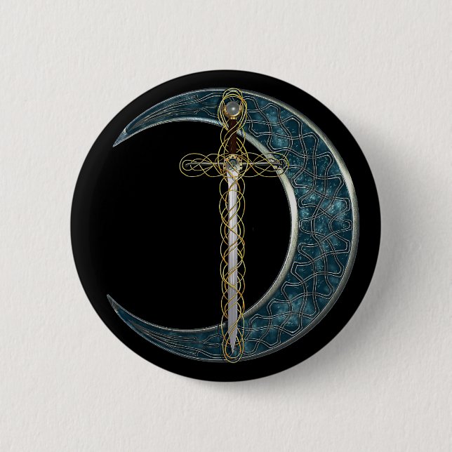 Celtic Sword and Moon Pinback Button (Front)