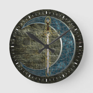 Celtic Sword and Moon Round Clock