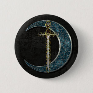 Celtic Sword and Moon with Grunge Wall Button