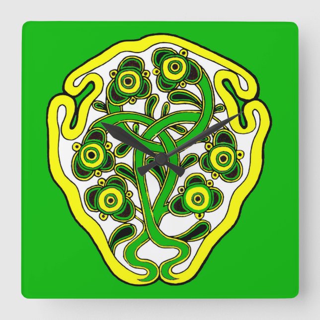 Celtic symbol square wall clock (Front)
