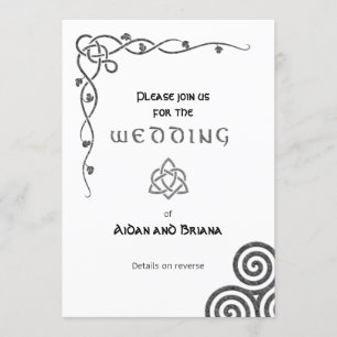 Celtic symbols and foliage on white modern invitation