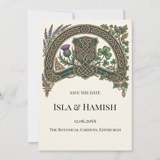 Celtic Thistle Arch Save the Date Card (Front)