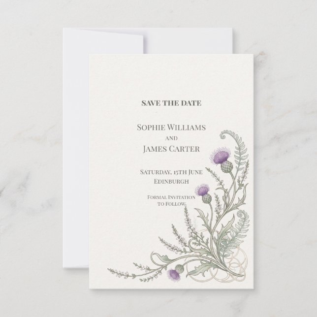Celtic Thistle Botanical Wedding Save The Date (Front)