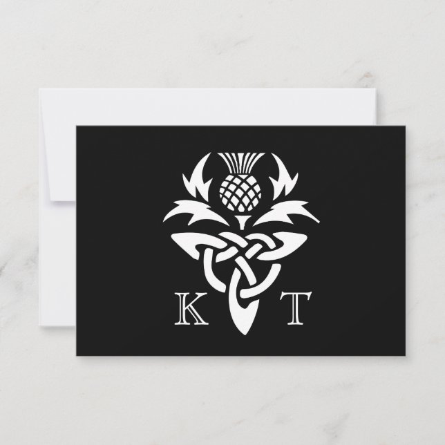 Celtic Thistle Initials - RSVP - Black & White Card (Front)