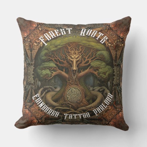 Celtic Tree Dragon _ AI Art Generated Tattoo Art Throw Pillow