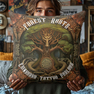 Celtic Tree Dragon - AI Art Generated Tattoo Art Throw Pillow