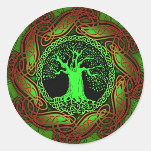 Celtic Tree Illuminated version Classic Round Sticker