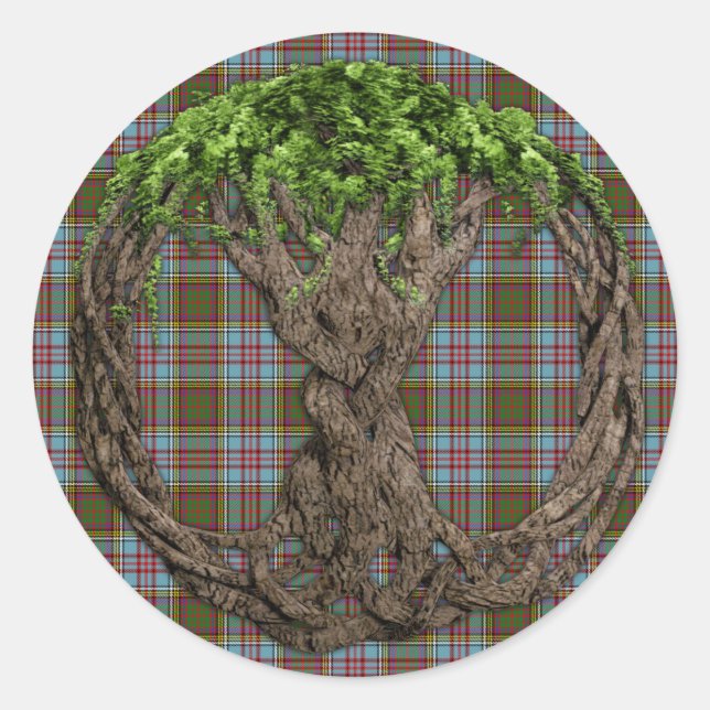 Celtic Tree Of Life And Clan Anderson Tartan Classic Round Sticker (Front)