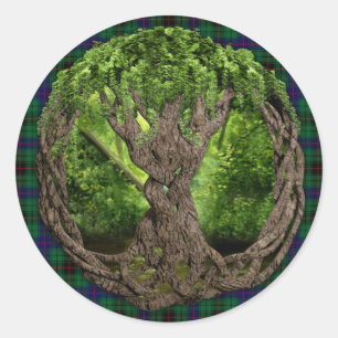 Celtic Tree Of Life And Clan Davidson Tartan Classic Round Sticker