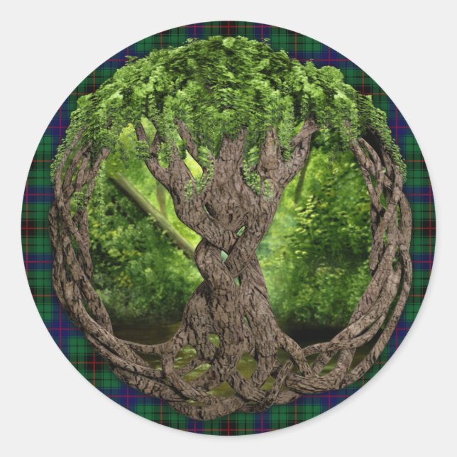 Celtic Tree Of Life And Clan Davidson Tartan Classic Round Sticker (Front)