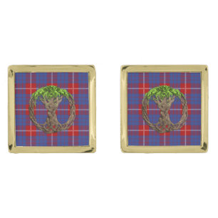 Celtic Tree Of Life And Clan Hamilton Tartan Gold Cufflinks