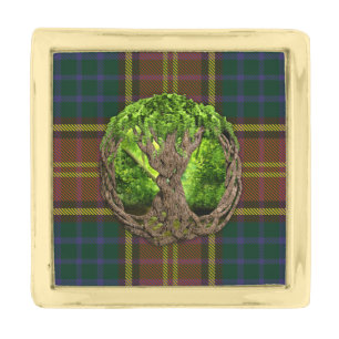 Celtic Tree Of Life And Roscommon County Tartan Gold Finish Lapel Pin