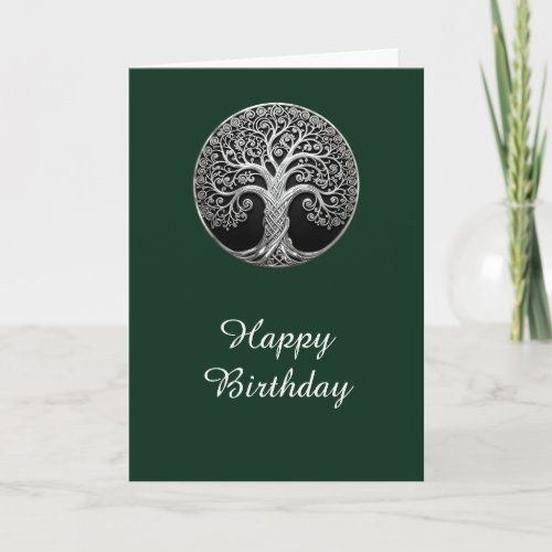 Celtic Tree of Life Birthday Card Dark Green