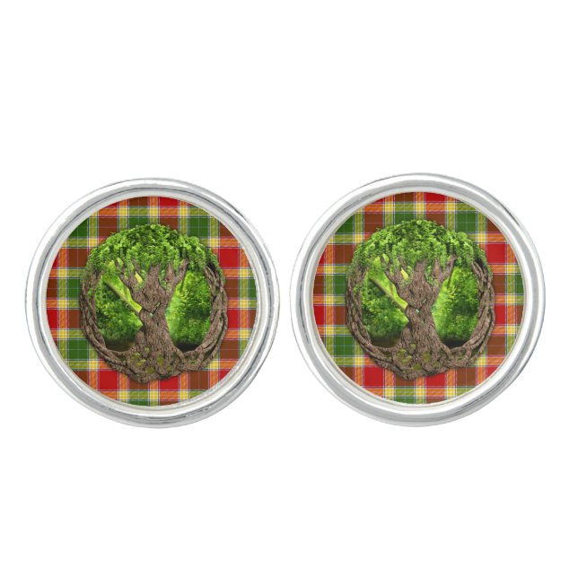 Celtic Tree Of Life Clan Gibson Tartan Cufflinks (Front)