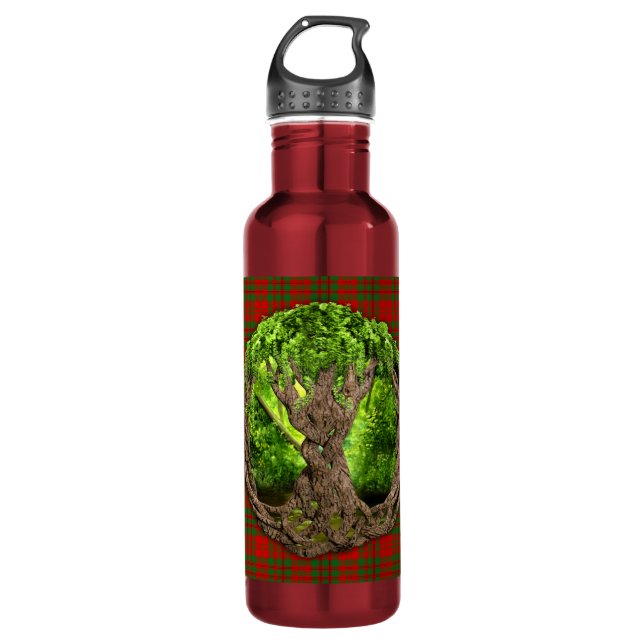 Celtic Tree Of Life Clan Livingstone Tartan Stainless Steel Water Bottle (Front)