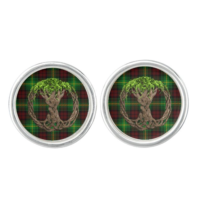 Celtic Tree Of Life Clan Martin Tartan Cufflinks (Front)