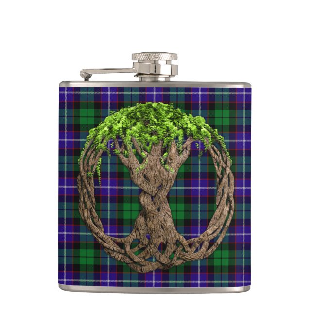 Celtic Tree Of Life Clan Mitchell Tartan Flask (Front)