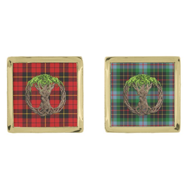Celtic Tree Of Life Clan Wallace Tartan Cufflinks (Front)