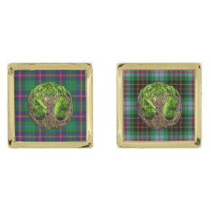 Celtic Tree Of Life Clan Young Tartan Gold Cufflinks