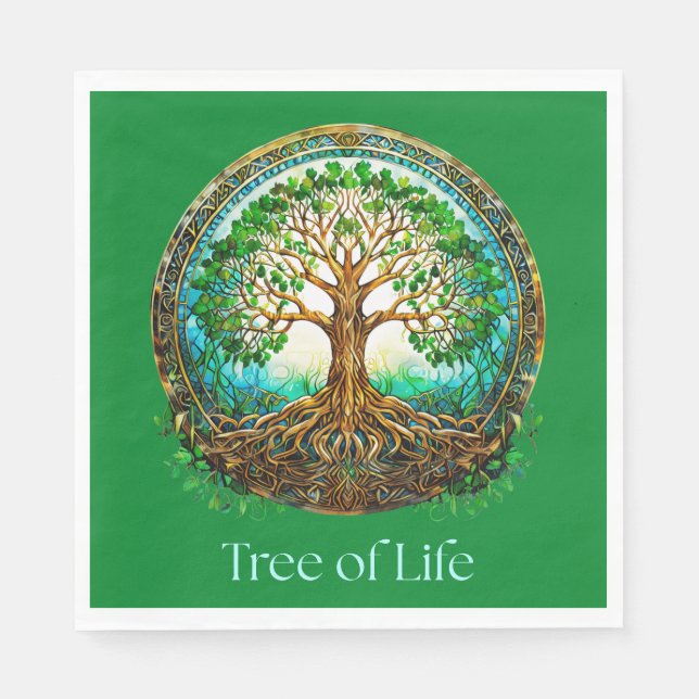 Celtic Tree of Life in Emerald Green Napkins (Front)