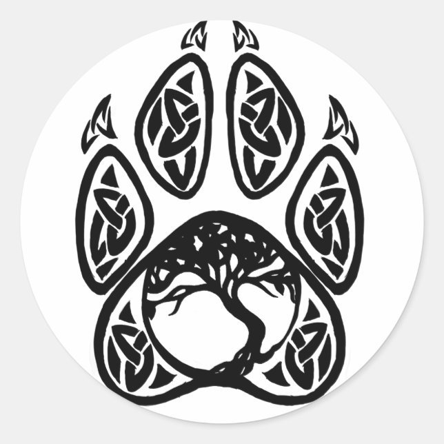 Celtic Tree of Life Paw Classic Round Sticker (Front)