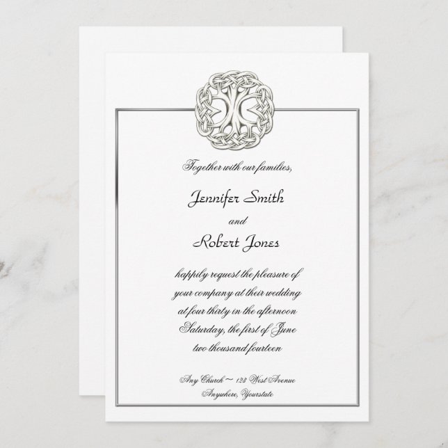 Celtic Tree of Life White Wedding Invitation (Front/Back)