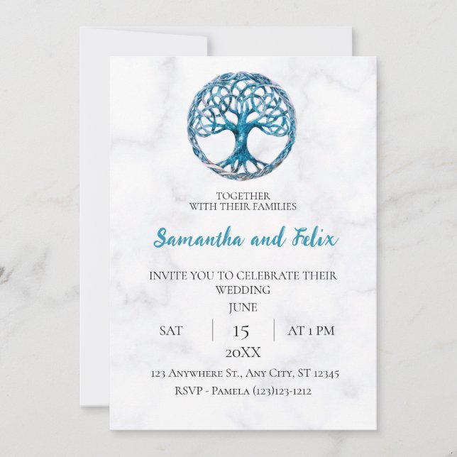 Celtic Tree of Life Witchcraft Marble Wedding Invitation (Front)