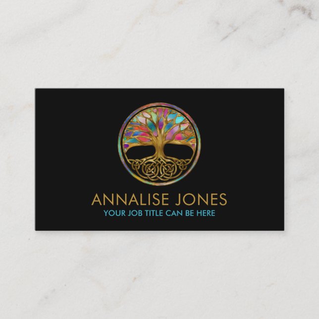 Celtic Tree of life - Yggdrasil - Color Mosaic Business Card (Front)
