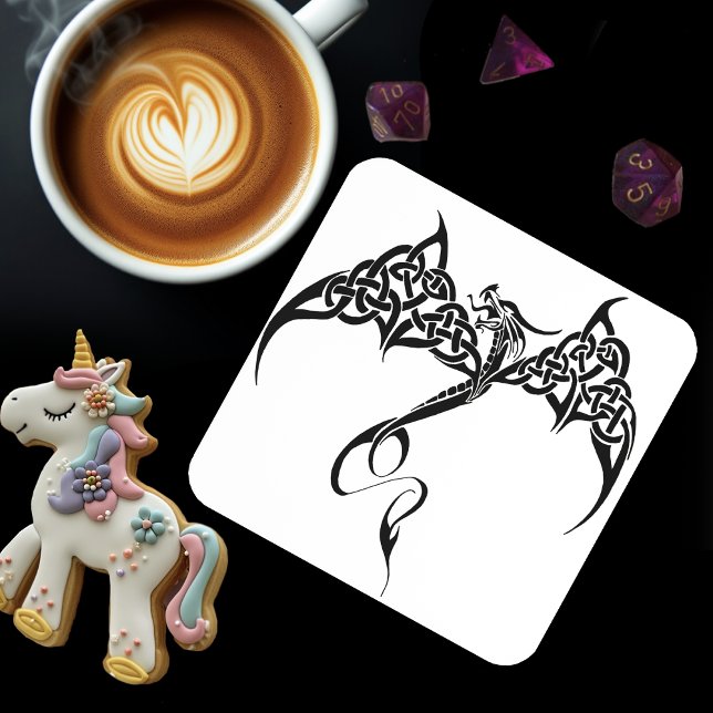 Celtic Tribal Dragon Black White Beverage Coaster (Creator Uploaded)