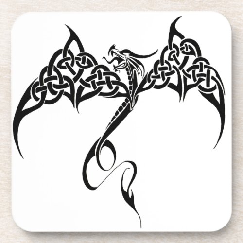 Celtic Tribal Dragon Black White Beverage Coaster