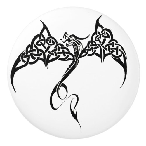 Celtic Tribal Dragon Black White Ceramic Knob