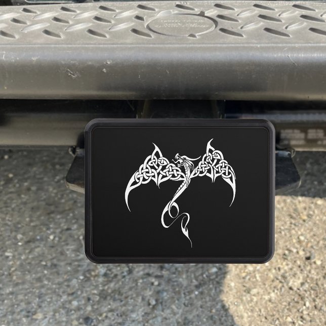 Celtic Tribal Dragon Black White Hitch Cover (Creator Uploaded)