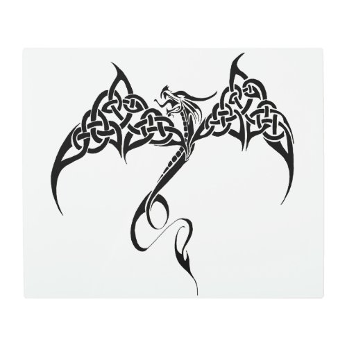 Celtic Tribal Dragon Black White Metal Print