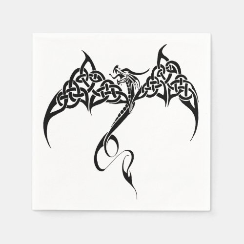 Celtic Tribal Dragon Black White Napkins