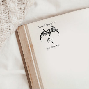 Celtic Tribal Dragon Black White Rubber Stamp