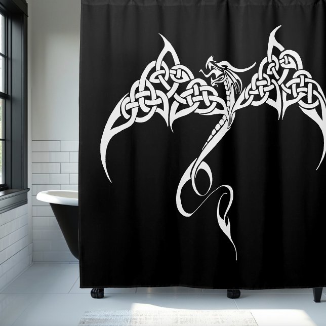 Celtic Tribal Dragon Black White Shower Curtain (Creator Uploaded)