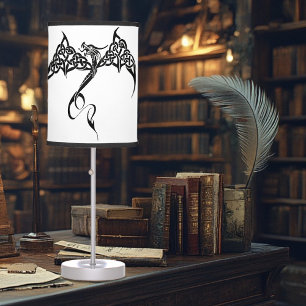 Celtic Tribal Dragon Black White Table Lamp