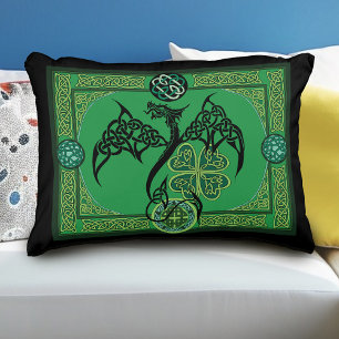 Celtic Tribal Dragon Irish Emerald Green Knotwork Accent Pillow