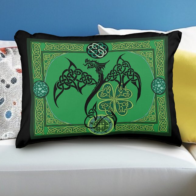 Celtic Tribal Dragon Irish Emerald Green Knotwork Accent Pillow (Creator Uploaded)