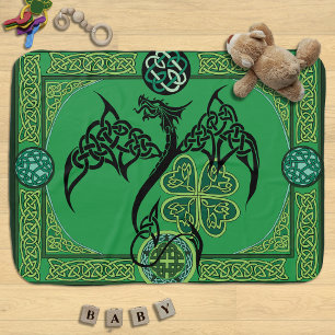 Celtic Tribal Dragon Irish Emerald Green Knotwork Baby Blanket