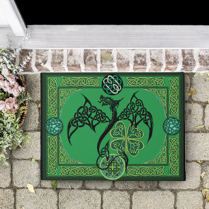 Celtic Tribal Dragon Irish Emerald Green Knotwork Doormat