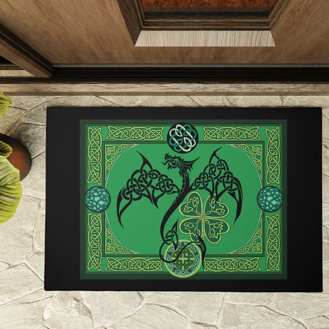 Celtic Tribal Dragon Irish Emerald Green Knotwork Doormat (Creator Uploaded)